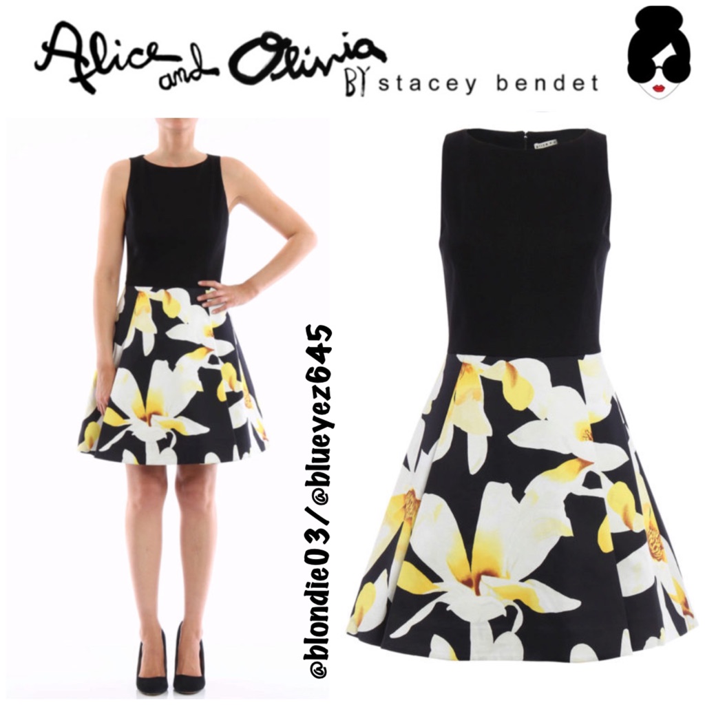 Alice + Olivia Kourtney Box-Pleated Combo Dress 0